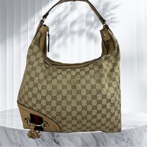 Gucci Hobo Horsebit Tassel Beige Monogram Hobo Bag